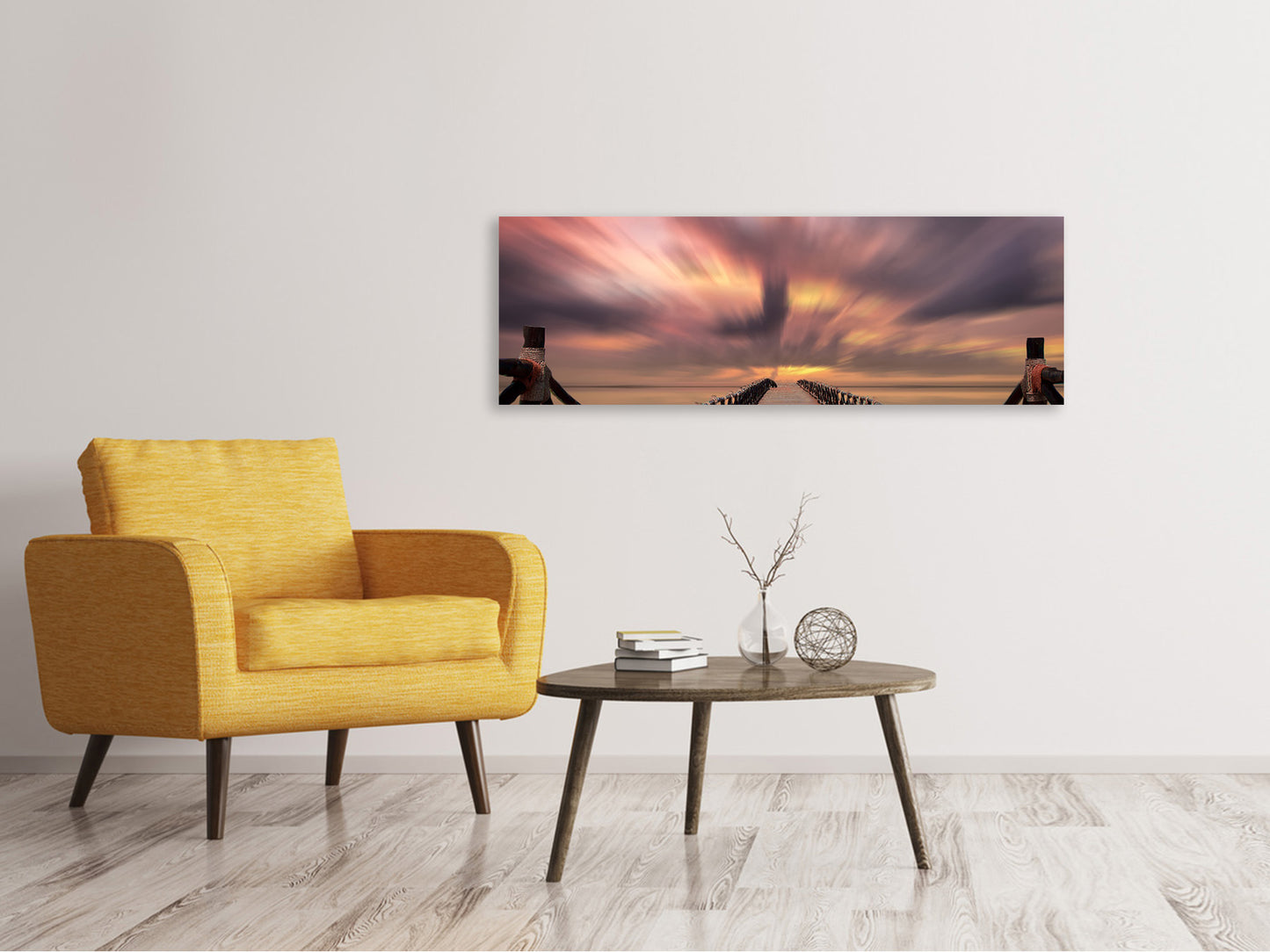 Leinwandbild Panorama Spektakulärer Sonnenuntergang auf der Brücke