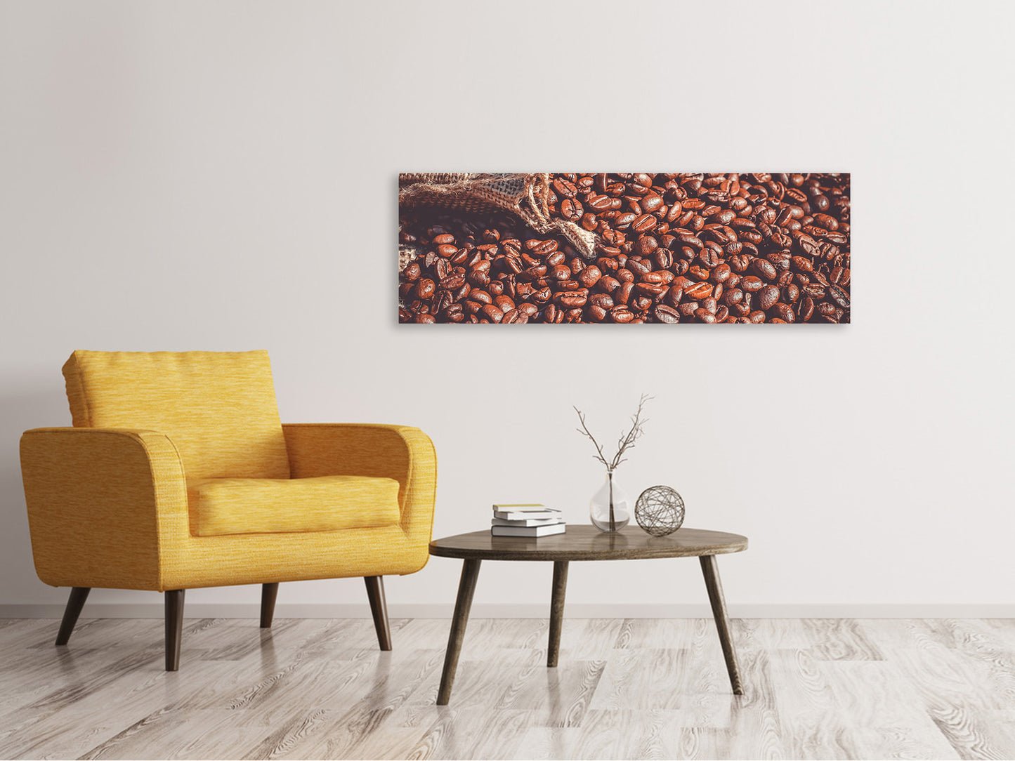 Leinwandbild Panorama Viele Kaffeebohnen