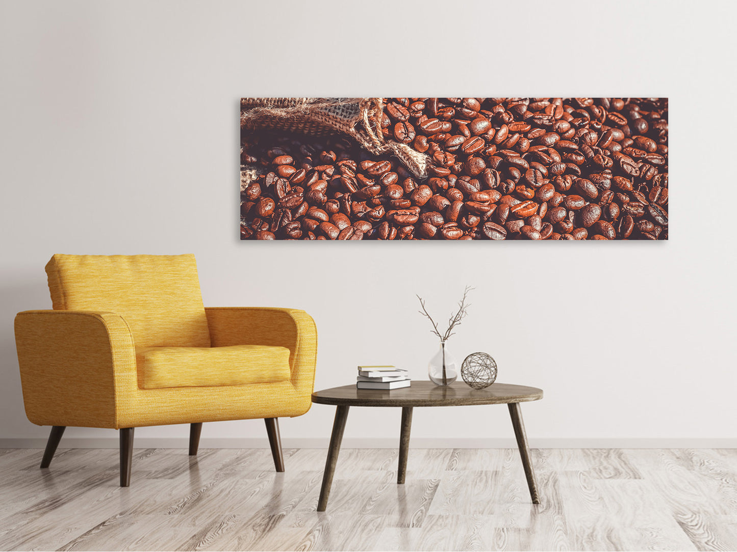 Leinwandbild Panorama Viele Kaffeebohnen