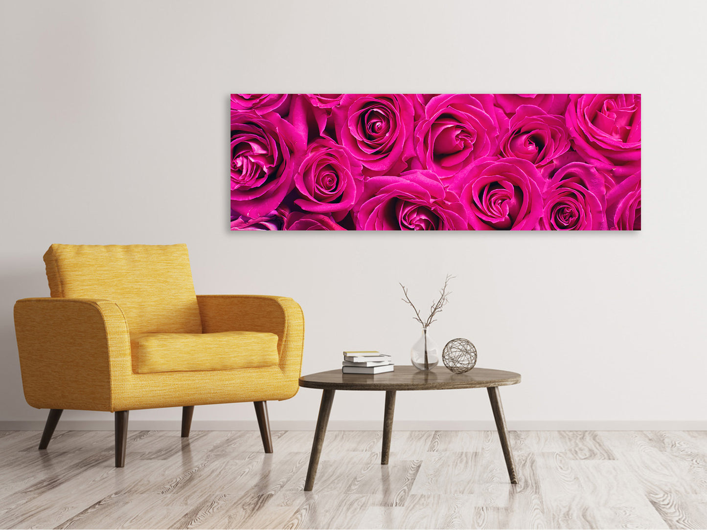 Leinwandbild Panorama Rosenblüten in pink