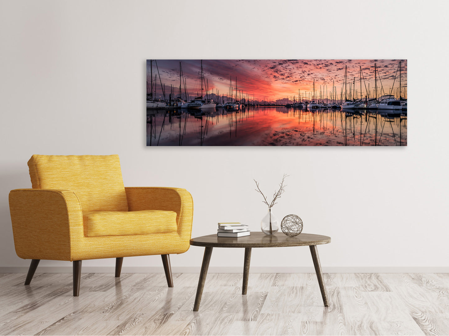 Leinwandbild Panorama Abendstimmung im Hafen