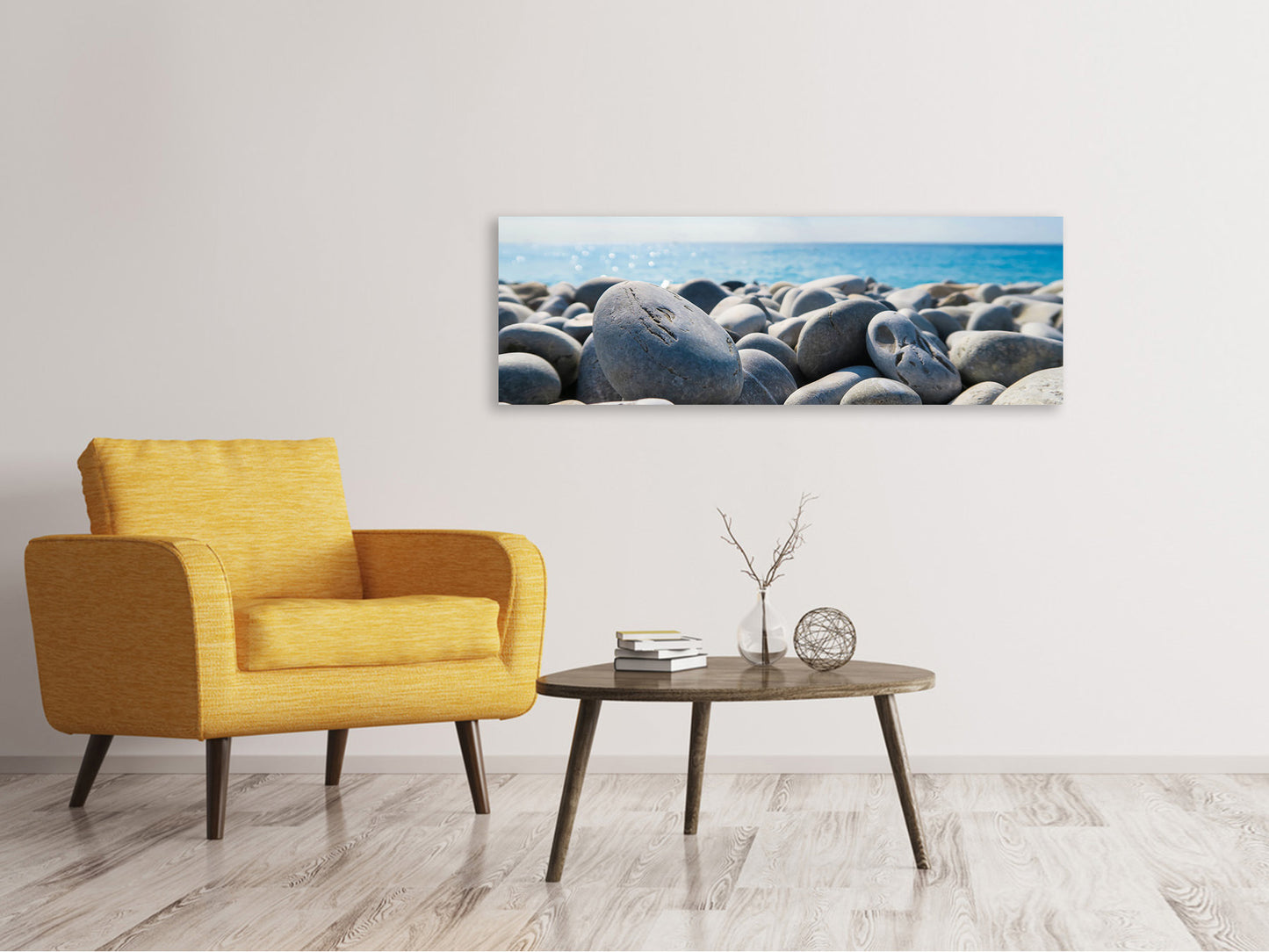 Leinwandbild Panorama Strand Steine