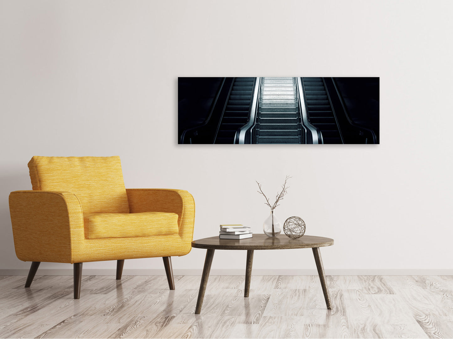 Leinwandbild Panorama Rolltreppe in der Dunkelheit