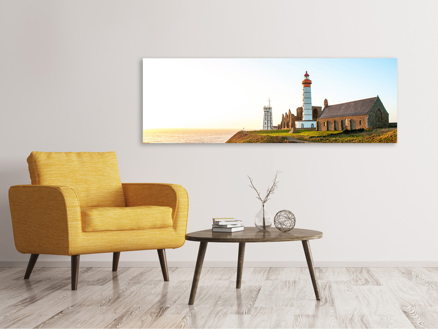 Leinwandbild Panorama Der Leuchtturm bei Sonnenaufgang