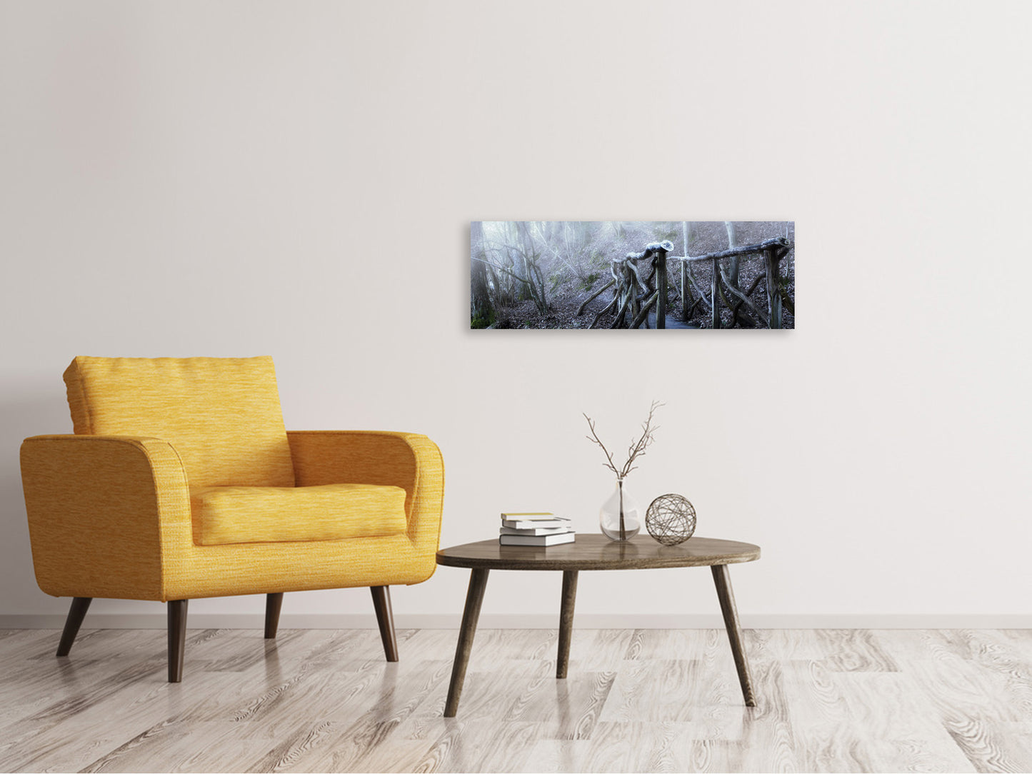 Leinwandbild Panorama Alte Holzbrücke im Wald
