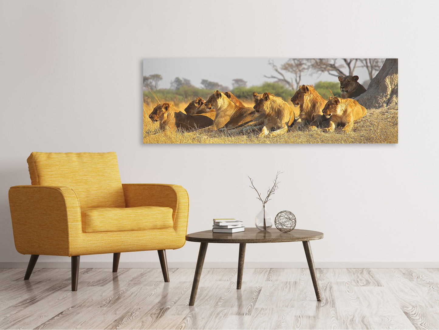 Leinwandbild Panorama Löwen Familie