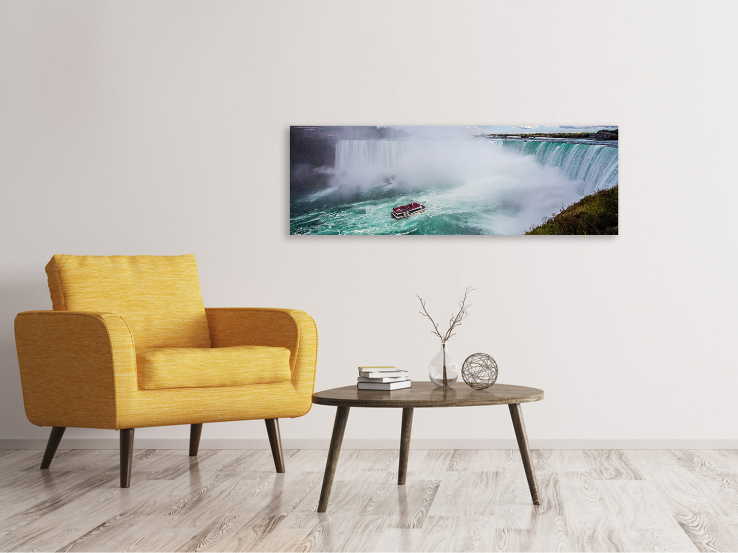 Leinwandbild Panorama Action am Wasserfall