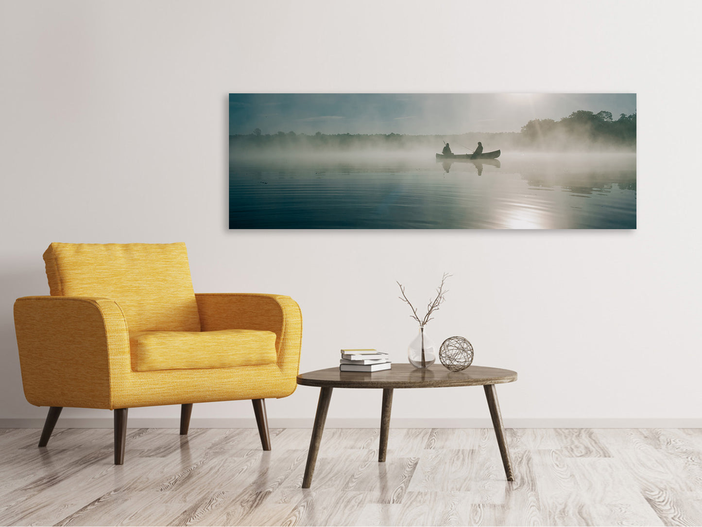 Leinwandbild Panorama Fischer im Sonnenaufgang