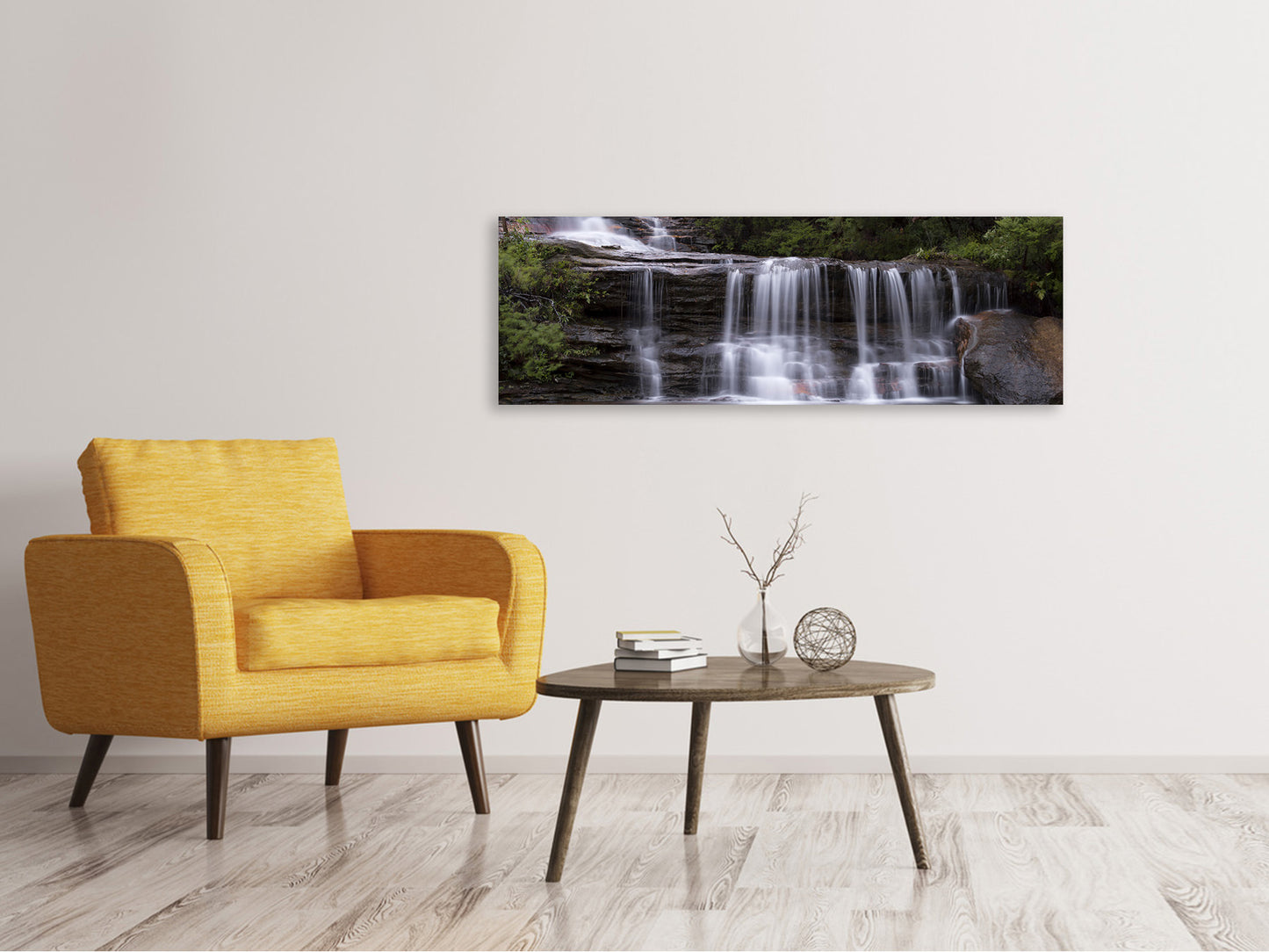 Leinwandbild Panorama Am Ende des Wasserfalls