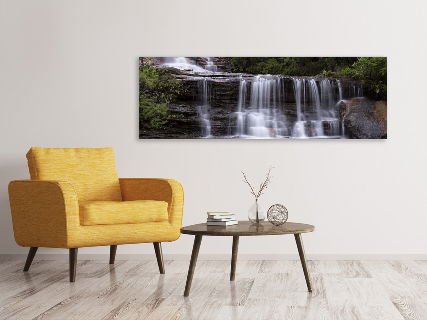 Leinwandbild Panorama Am Ende des Wasserfalls
