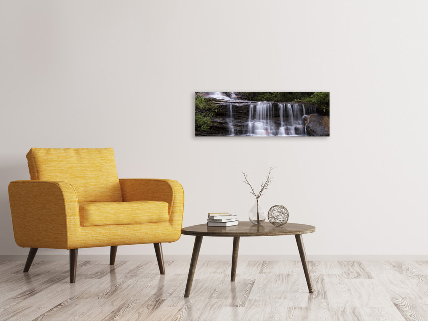 Leinwandbild Panorama Am Ende des Wasserfalls