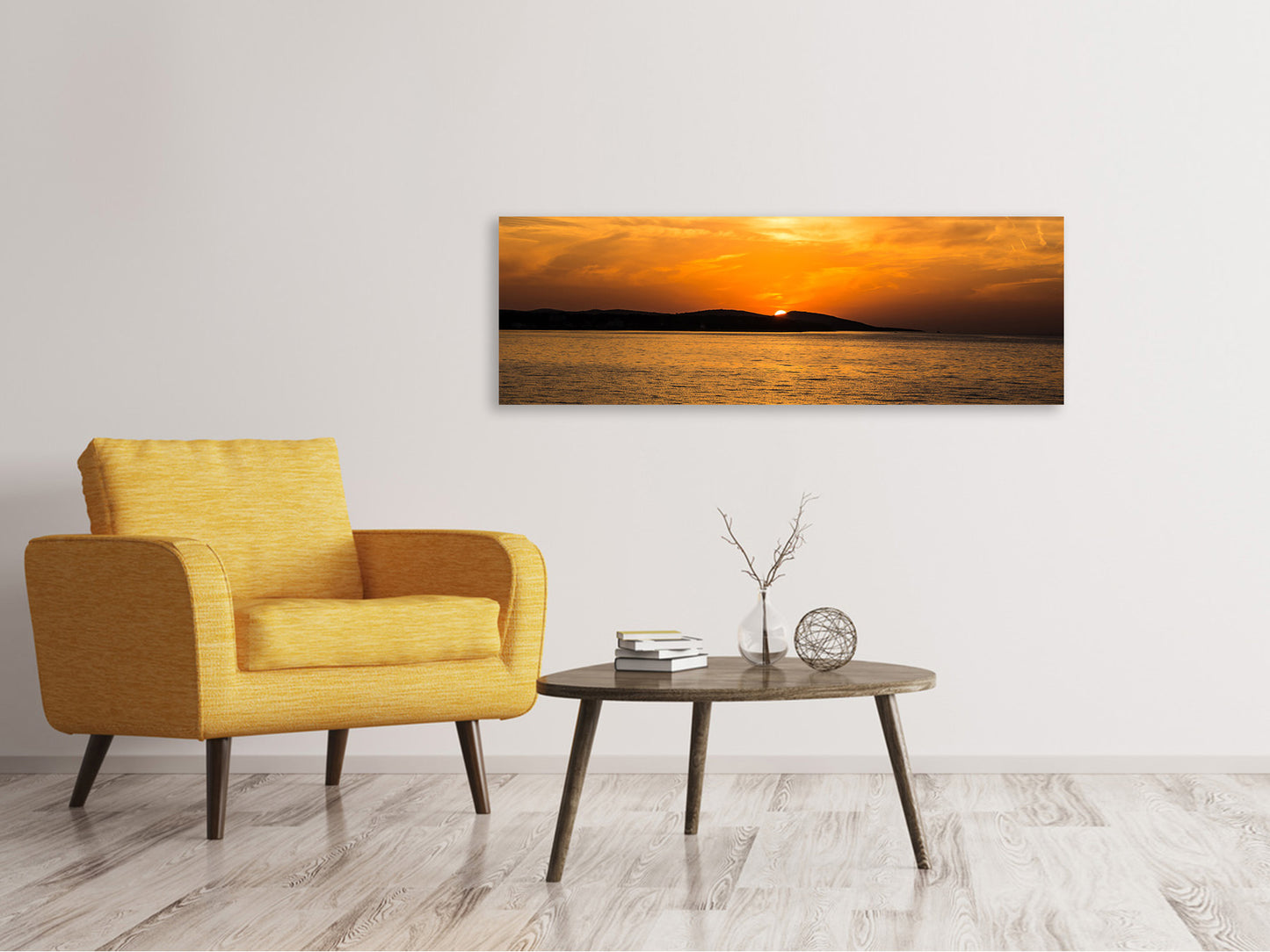 Leinwandbild Panorama Die Sonne geht unter