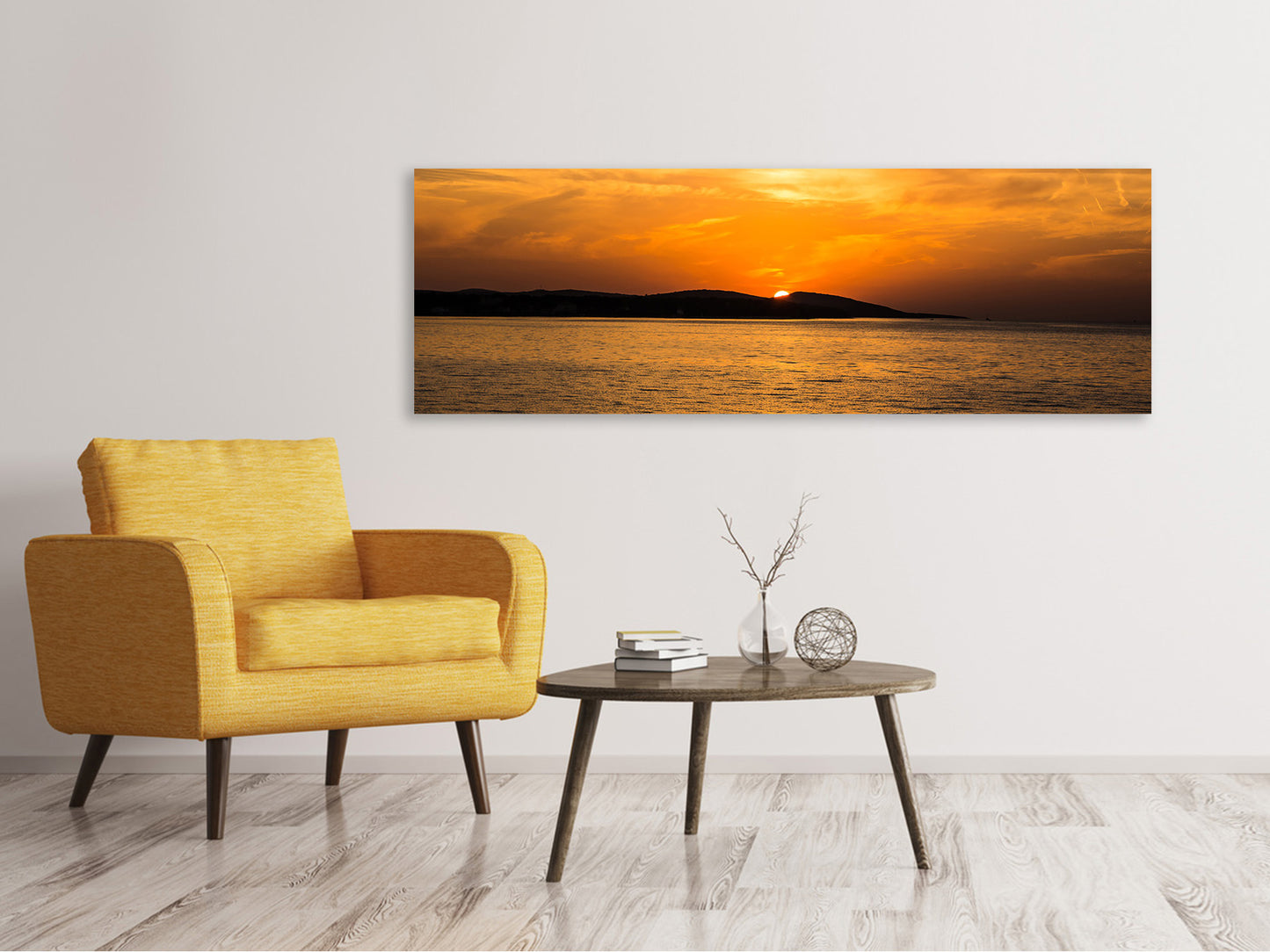 Leinwandbild Panorama Die Sonne geht unter