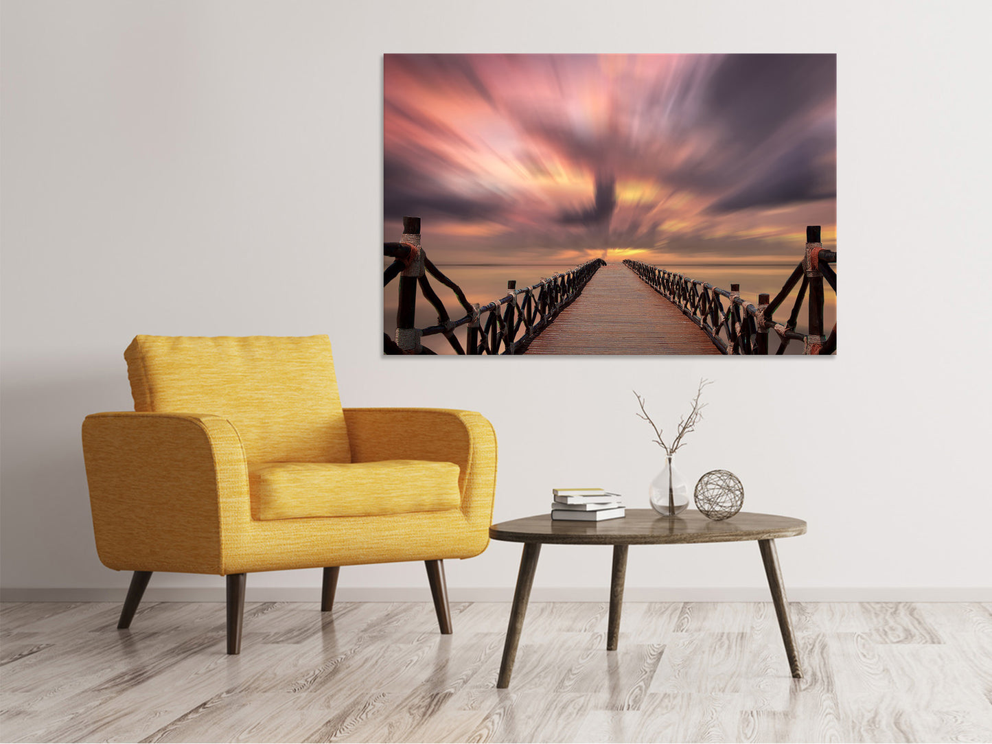 Leinwandbild Spektakulärer Sonnenuntergang auf der Brücke