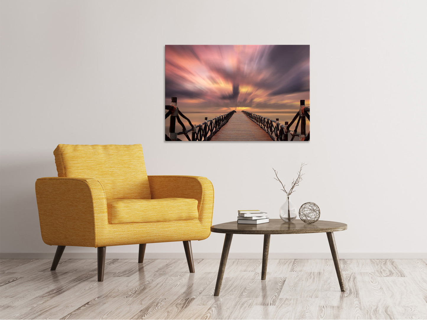 Leinwandbild Spektakulärer Sonnenuntergang auf der Brücke