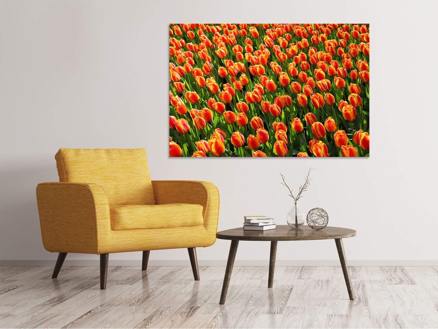 Leinwandbild Tulpenfeld in orange