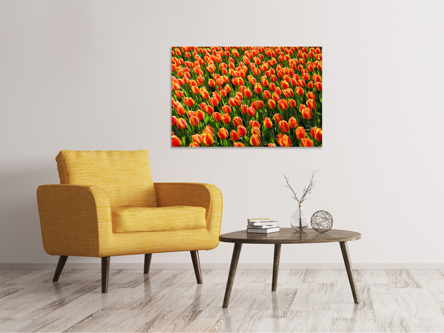 Leinwandbild Tulpenfeld in orange