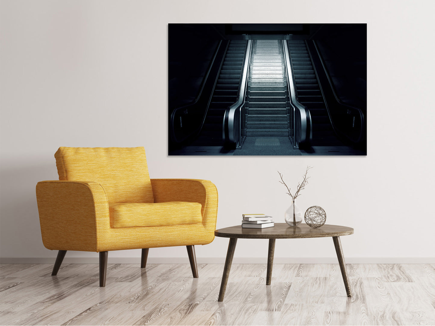 Leinwandbild Rolltreppe in der Dunkelheit