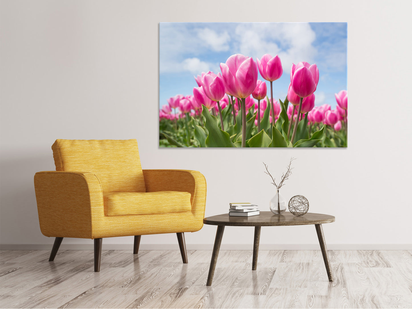 Leinwandbild Tulpenfeld in rosa