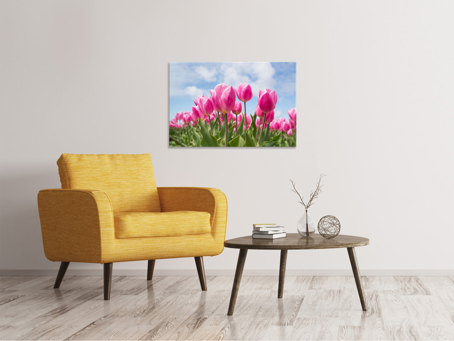 Leinwandbild Tulpenfeld in rosa