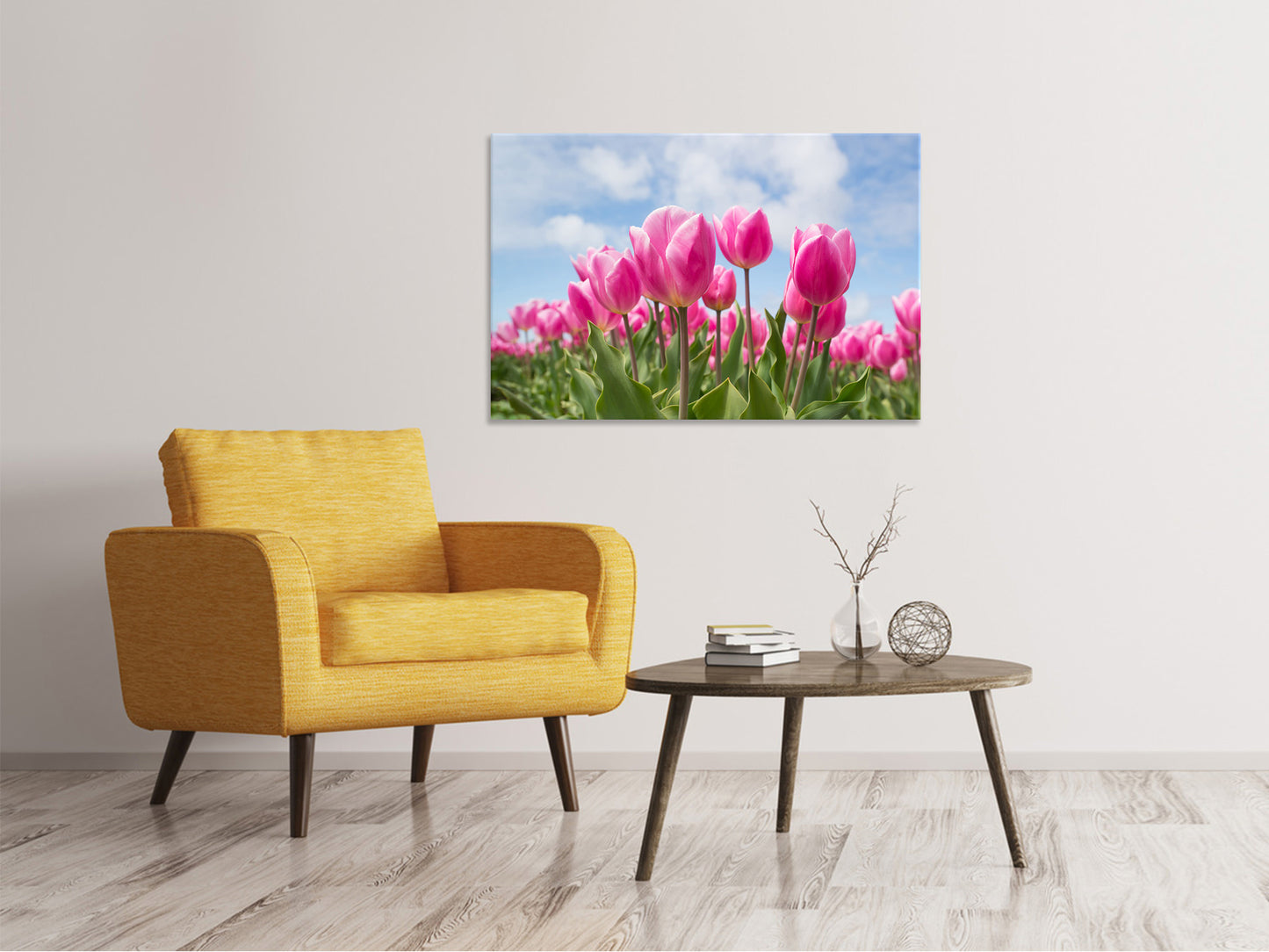 Leinwandbild Tulpenfeld in rosa