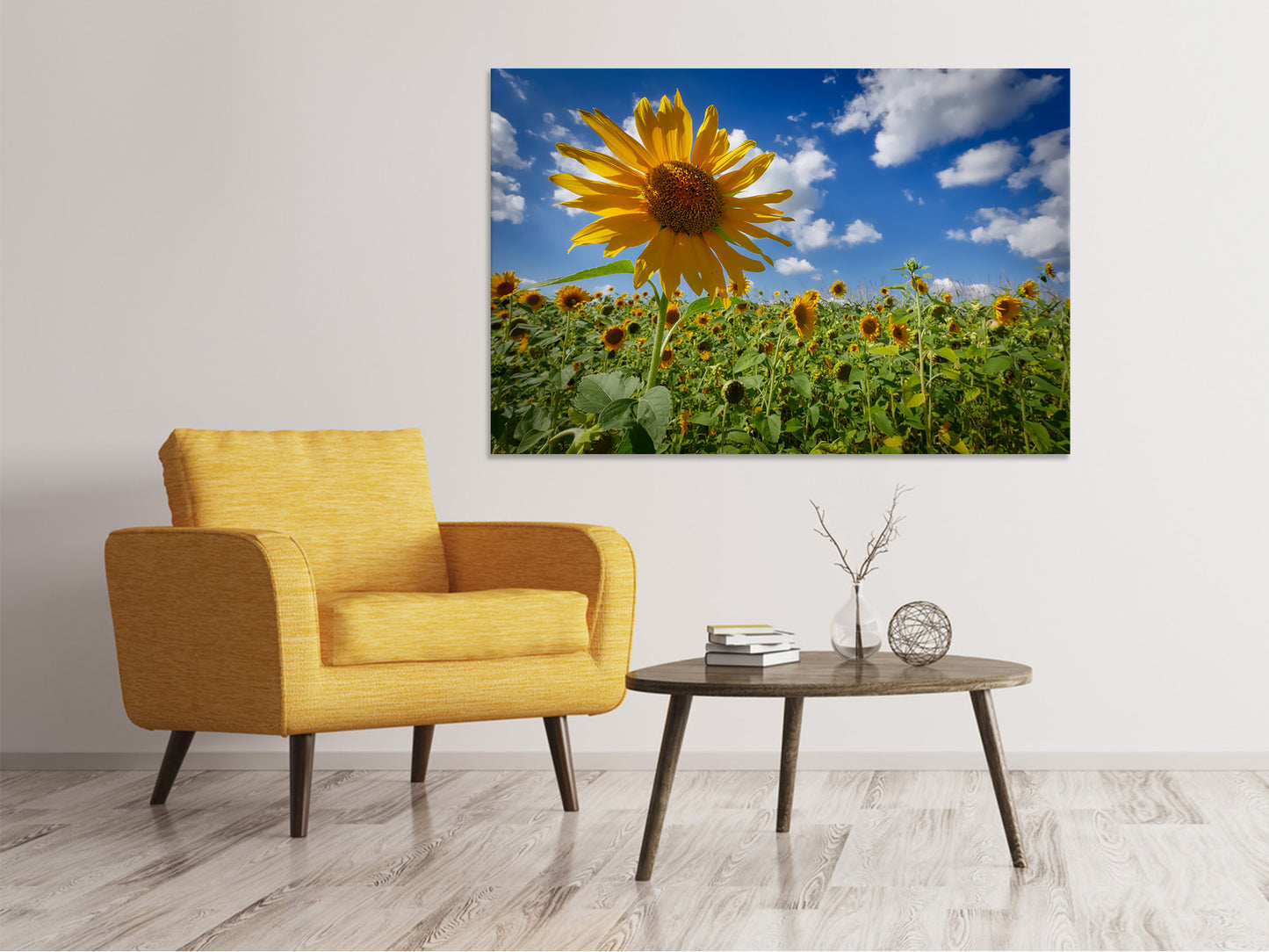 Leinwandbild Eine Sonnenblume unter vielen