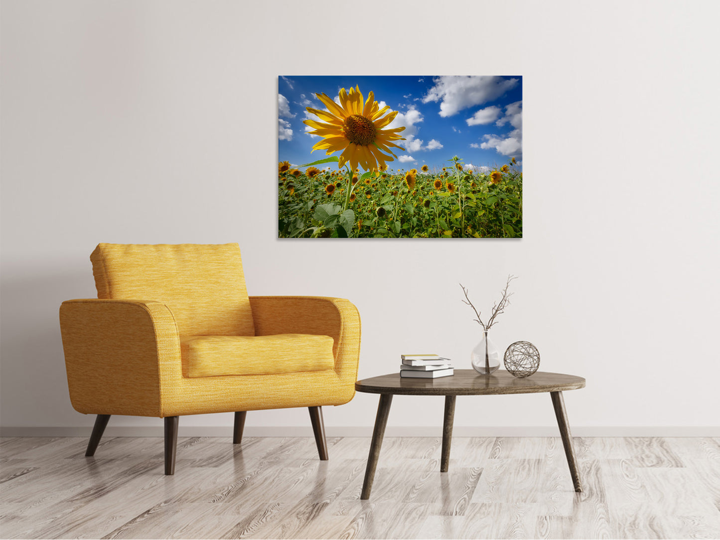 Leinwandbild Eine Sonnenblume unter vielen