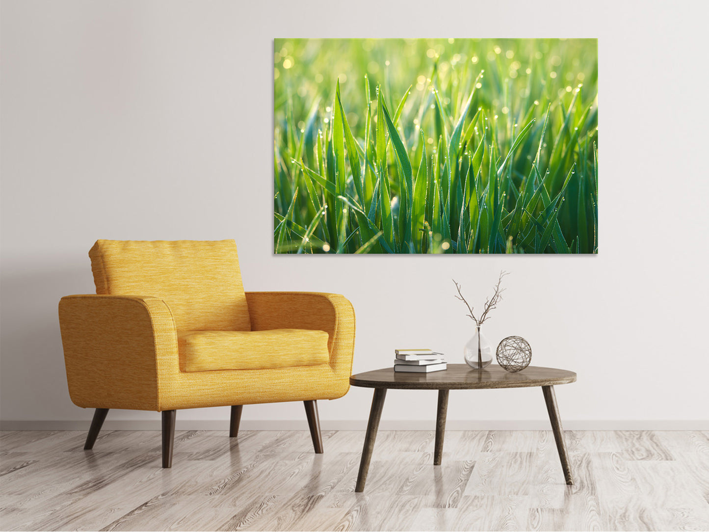 Leinwandbild Gras mit Morgentau XL