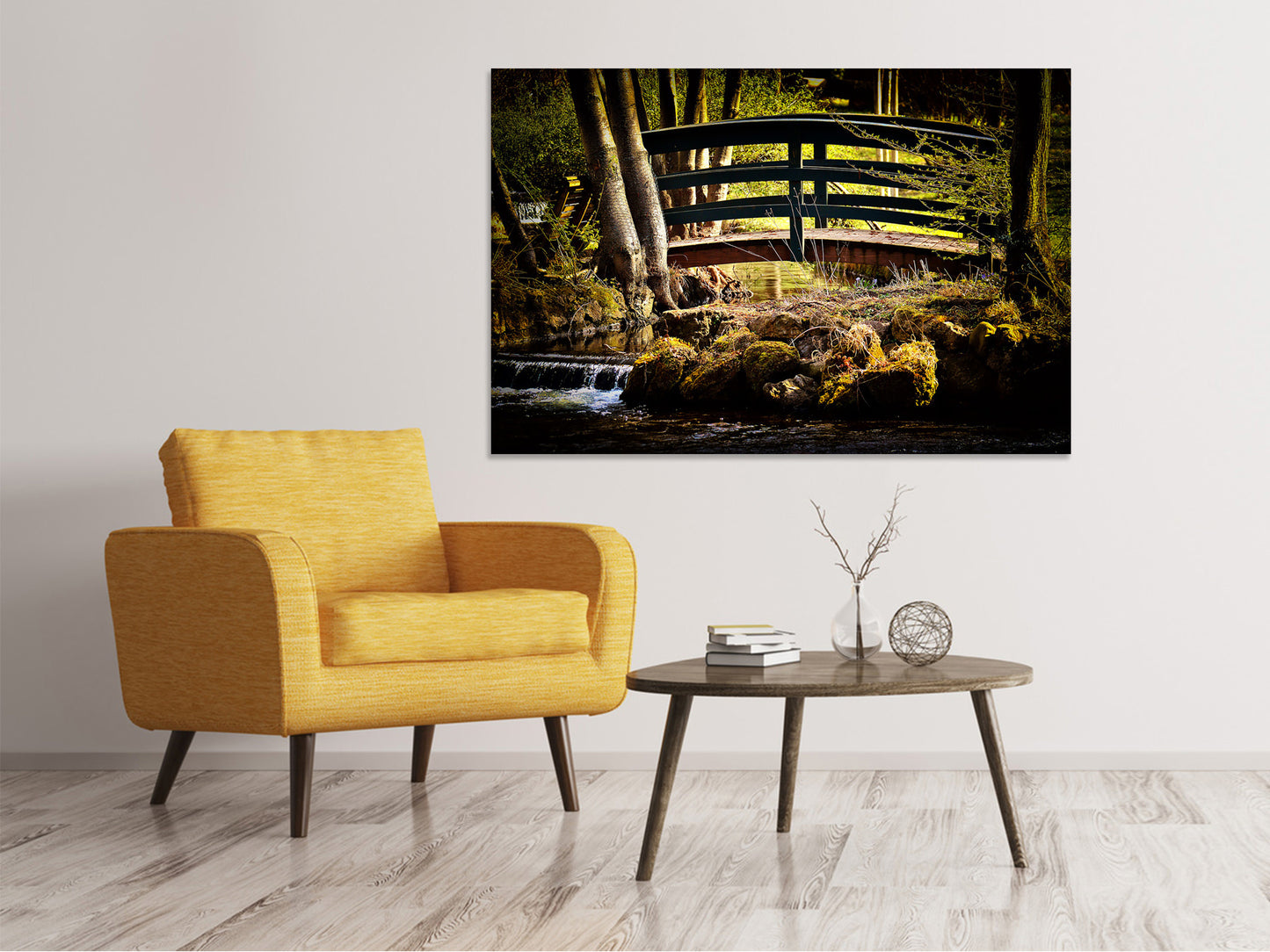 Leinwandbild Holzbrücke im Wald