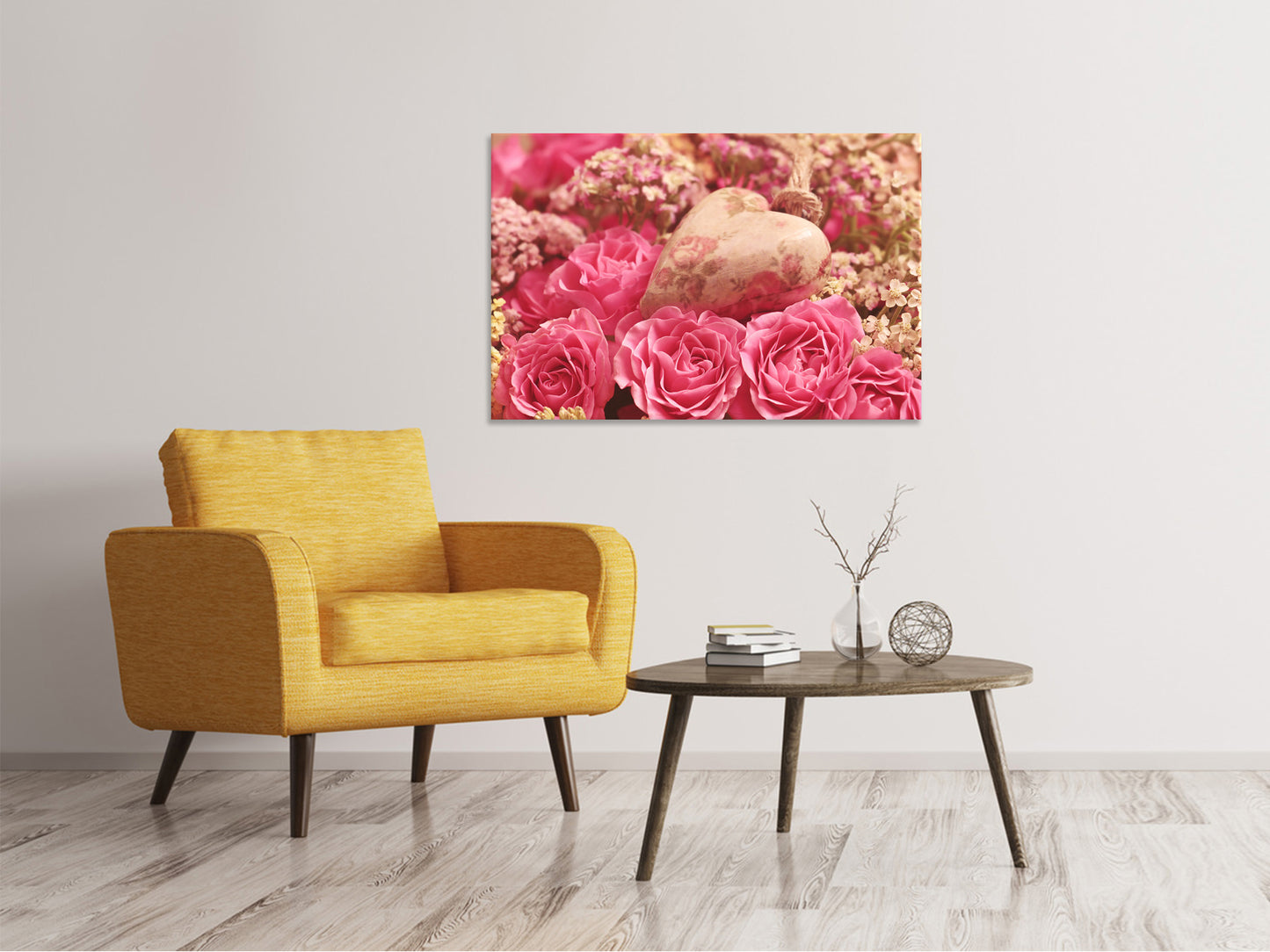 Leinwandbild Romantische Rosen mit Herz