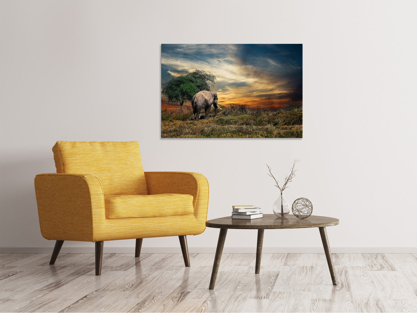 Leinwandbild Der Elefant im Sonnenuntergang