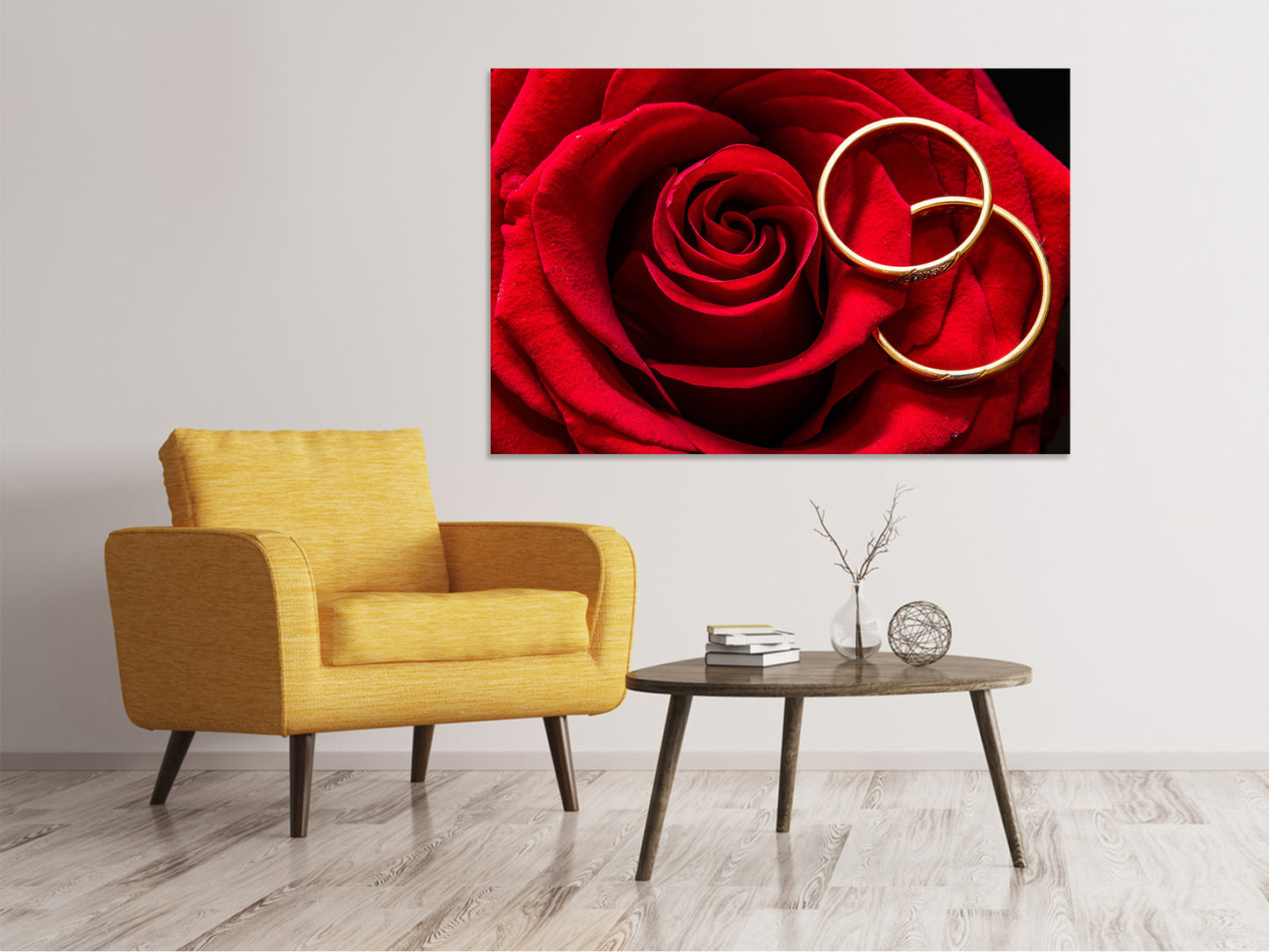 Leinwandbild Eheringe auf der Rose