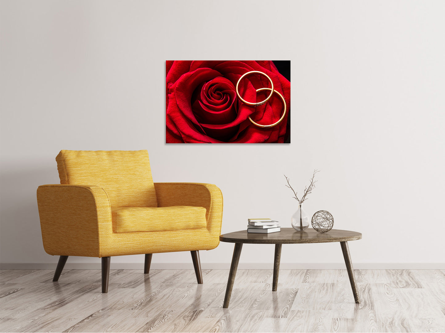 Leinwandbild Eheringe auf der Rose