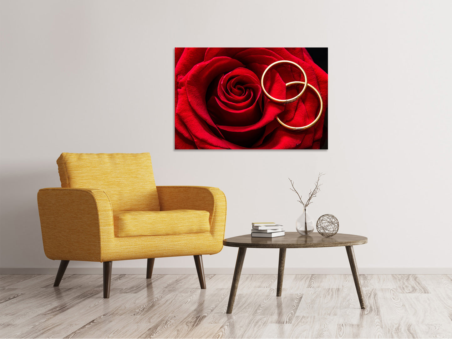 Leinwandbild Eheringe auf der Rose