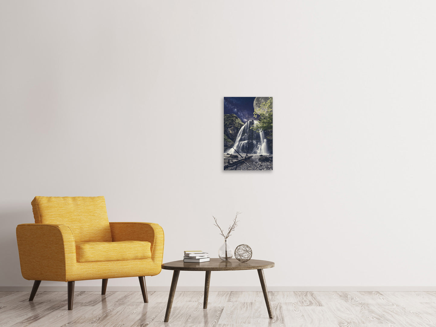 Leinwandbild Vollmond am Wasserfall