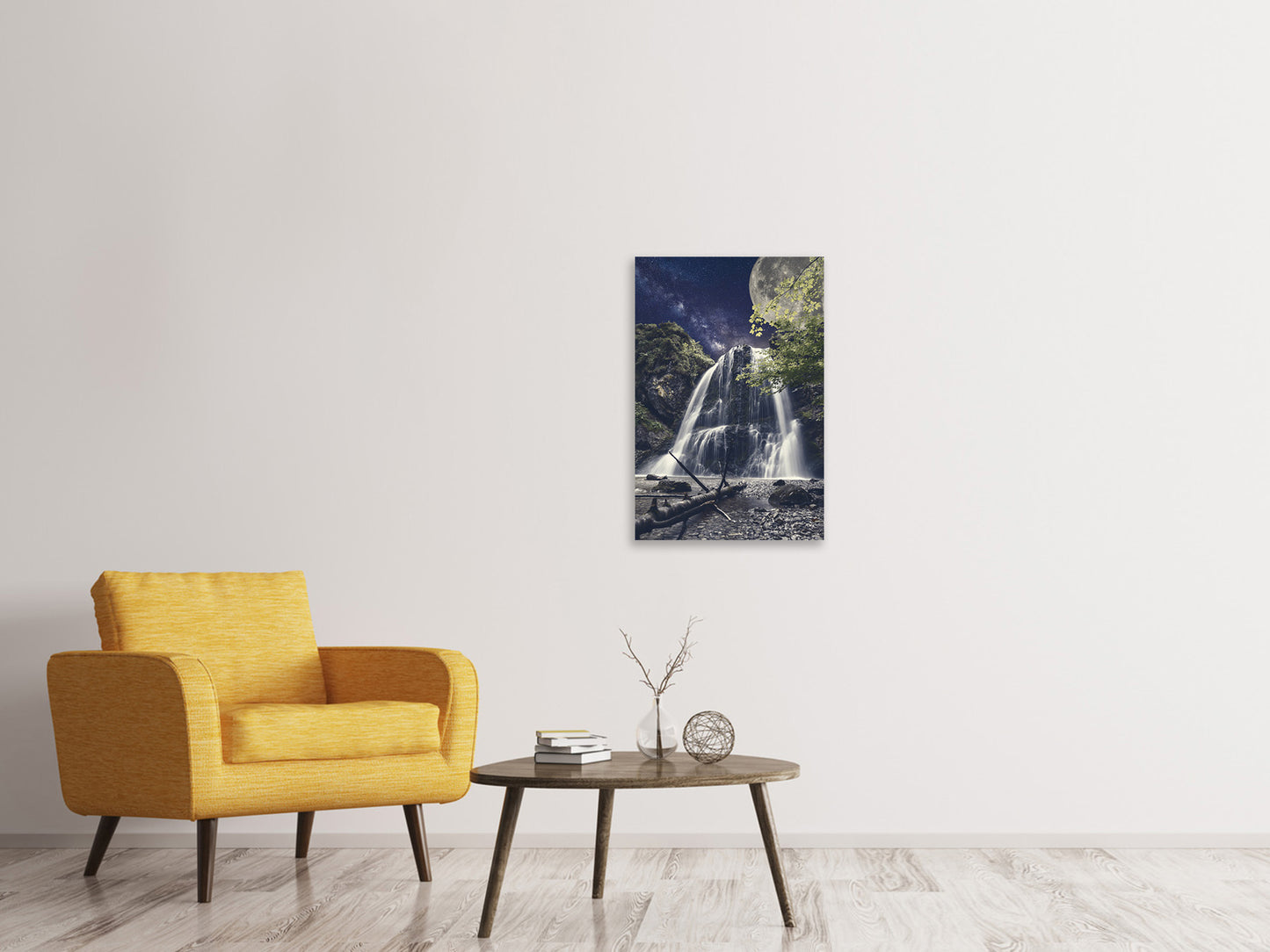 Leinwandbild Vollmond am Wasserfall