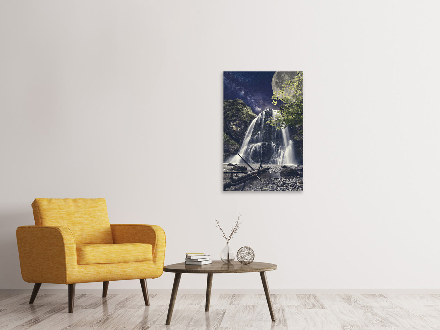 Leinwandbild Vollmond am Wasserfall