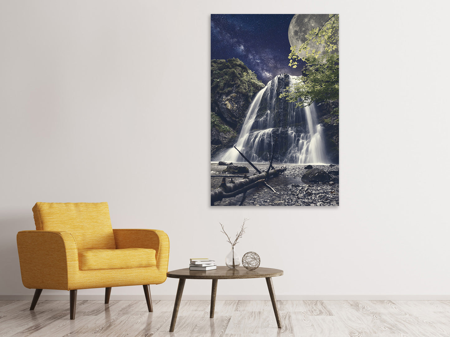 Leinwandbild Vollmond am Wasserfall