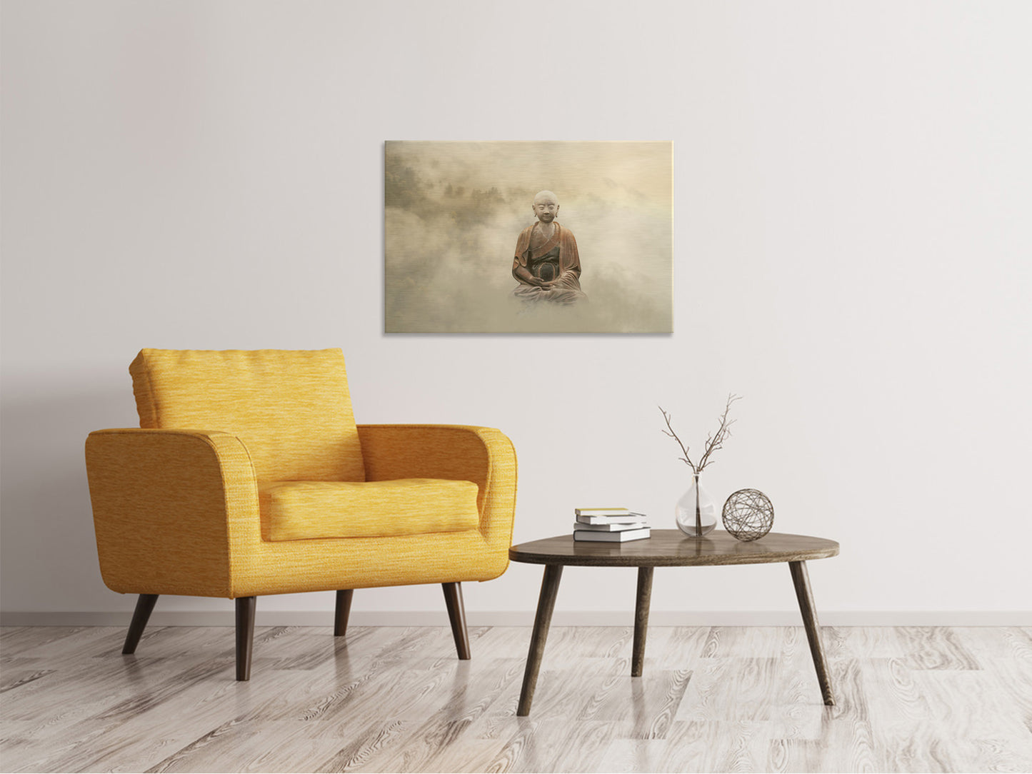 Leinwandbild Buddha im nebulösen Licht
