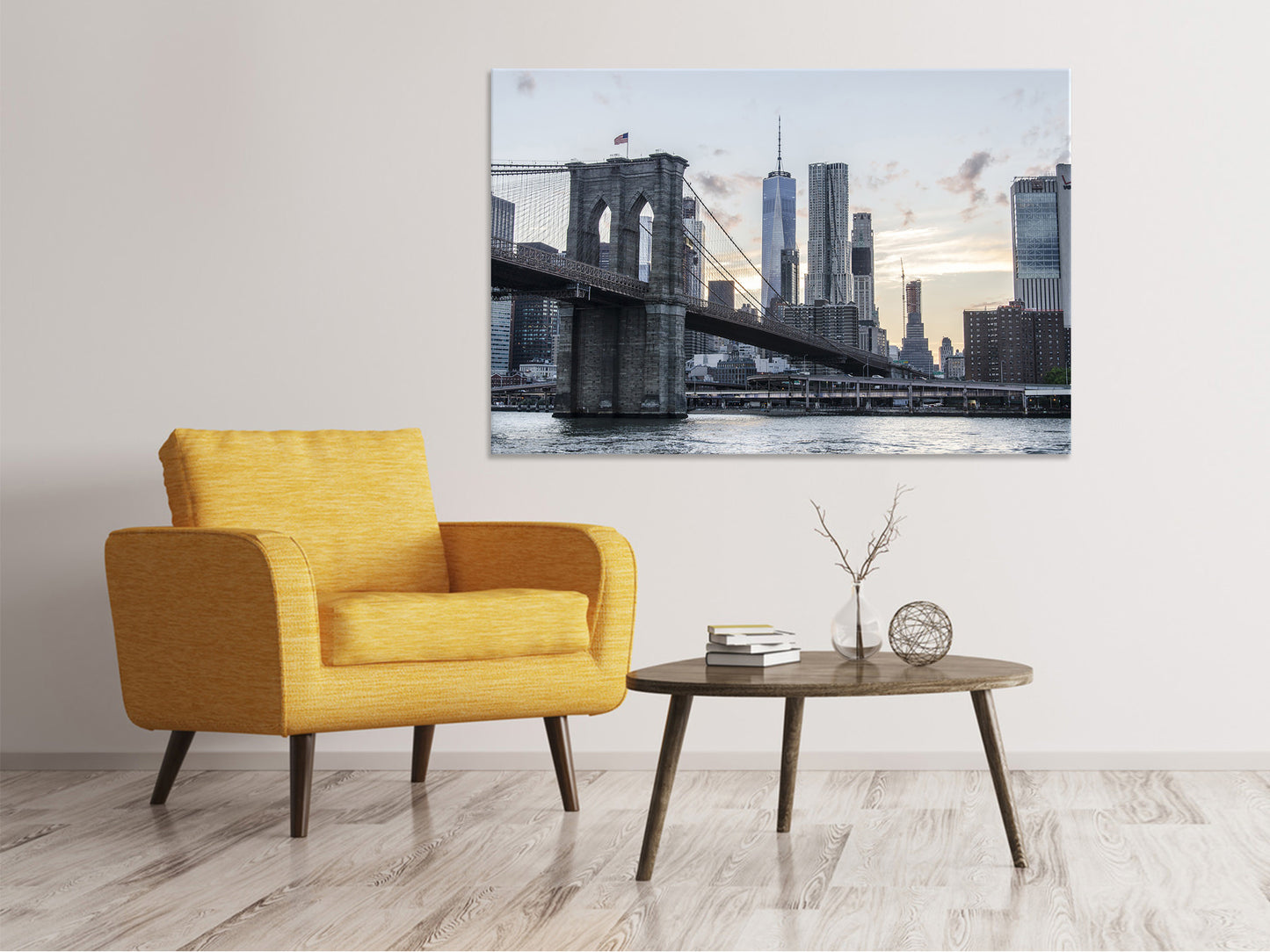 Leinwandbild Die Brooklyn Bridge am Abend