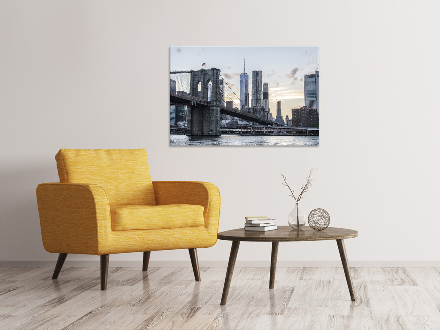 Leinwandbild Die Brooklyn Bridge am Abend
