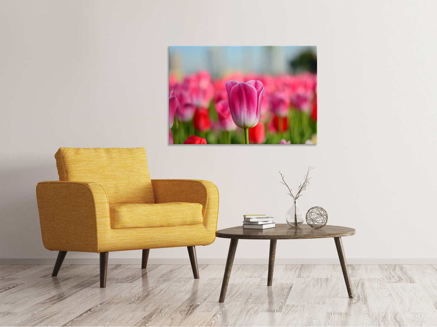 Leinwandbild Tulpenfeld in rosa-rot