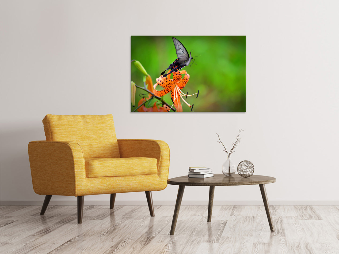 Leinwandbild Die Tiger-Lilie und der Schmetterling