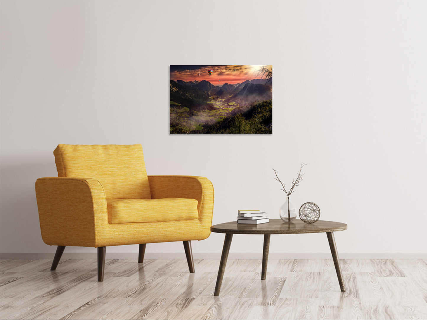 Leinwandbild Heissluft Ballone im Sonnenuntergang