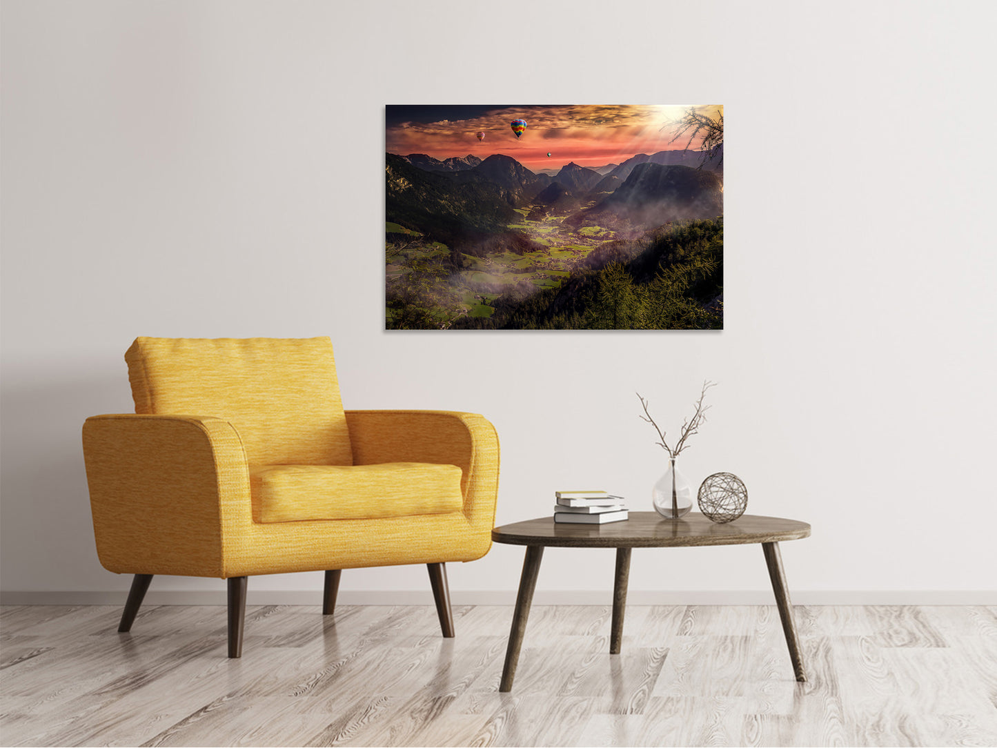 Leinwandbild Heissluft Ballone im Sonnenuntergang
