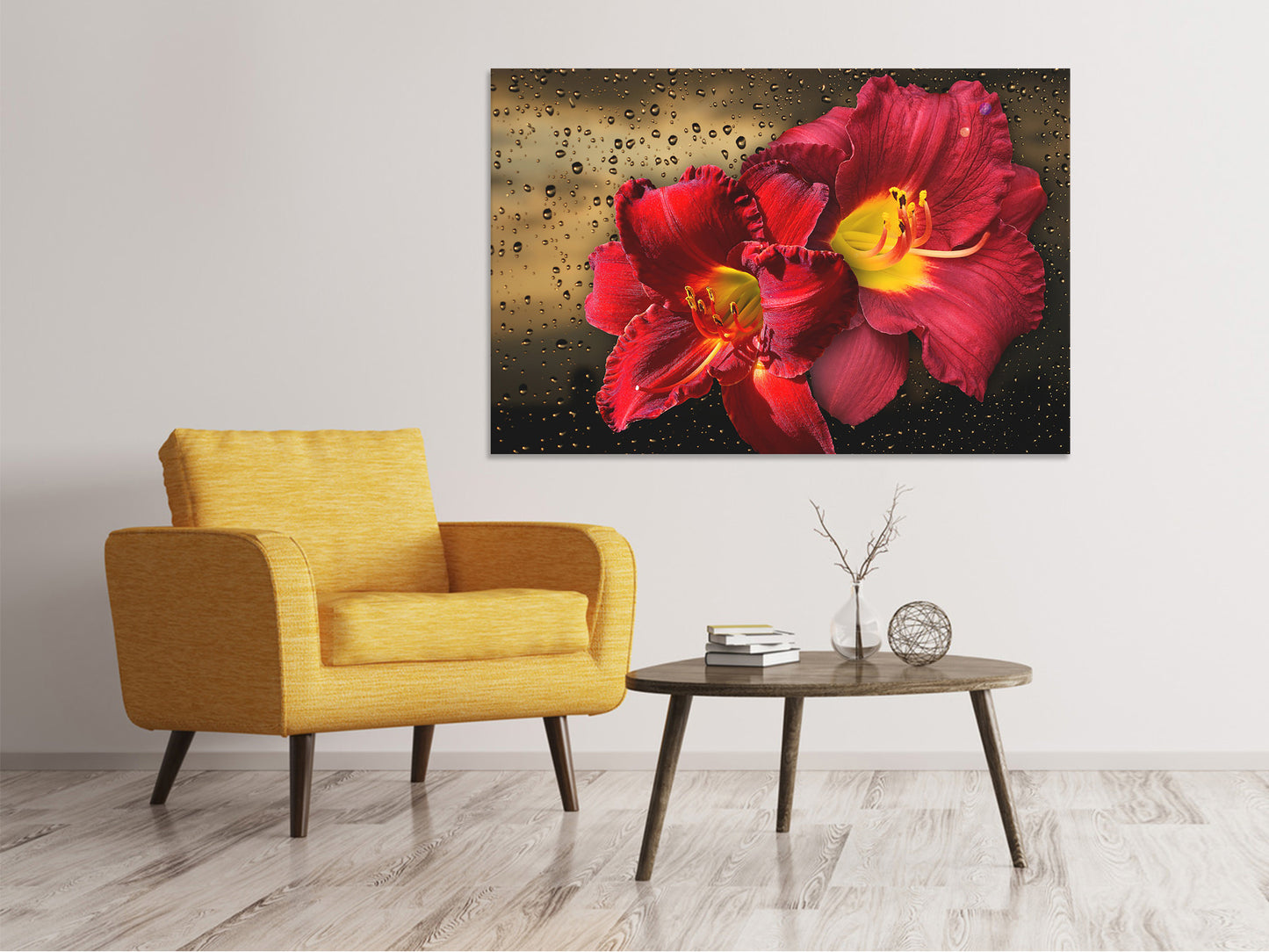 Leinwandbild Lilien Blüten mit Wassertropfen