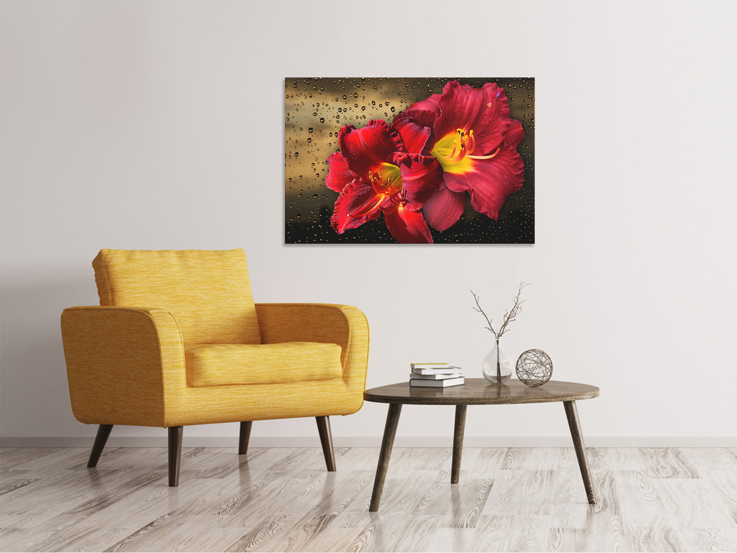 Leinwandbild Lilien Blüten mit Wassertropfen