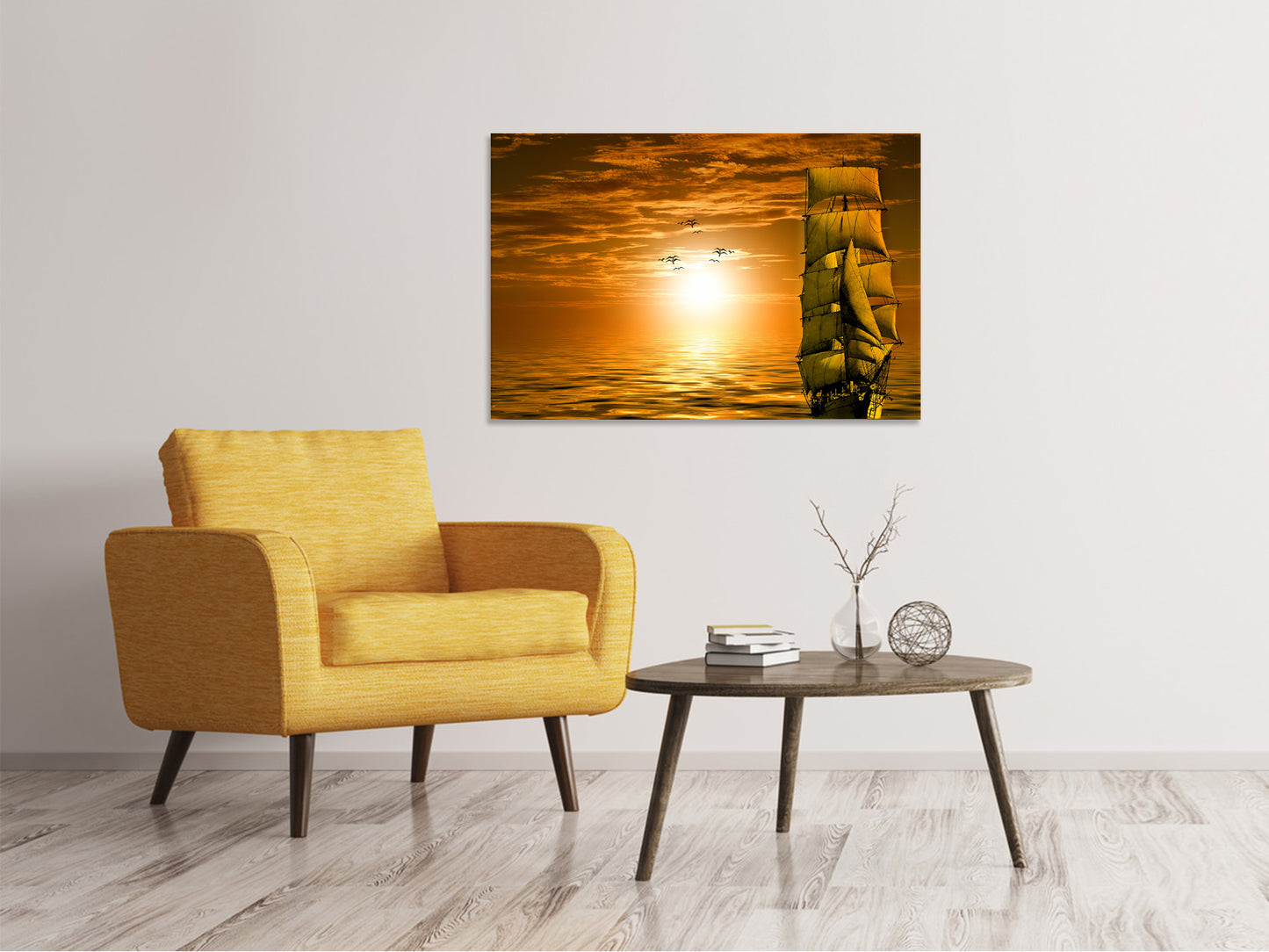 Leinwandbild Segelschiff im Sonnenuntergang