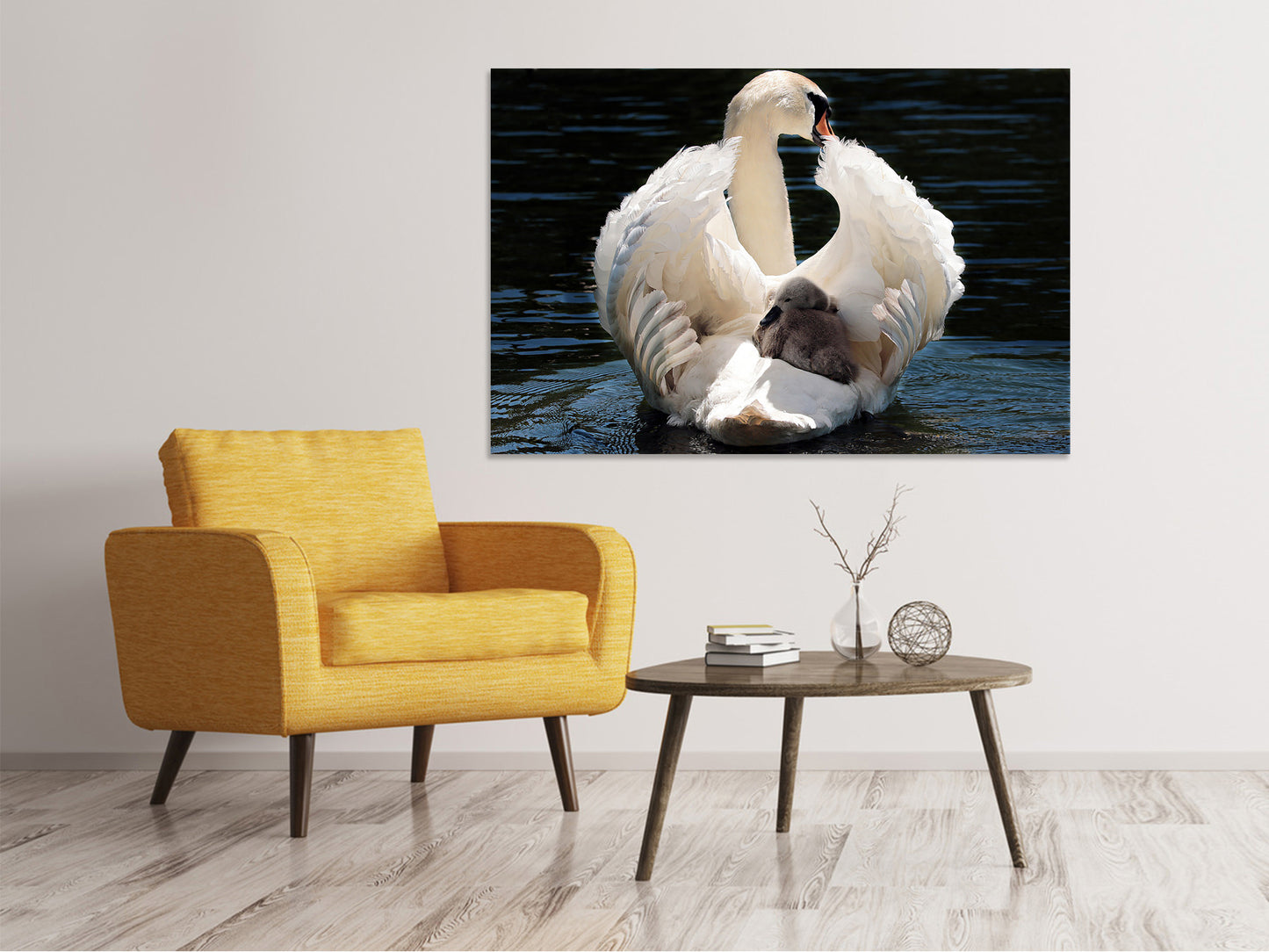 Leinwandbild Mama und Baby Schwan