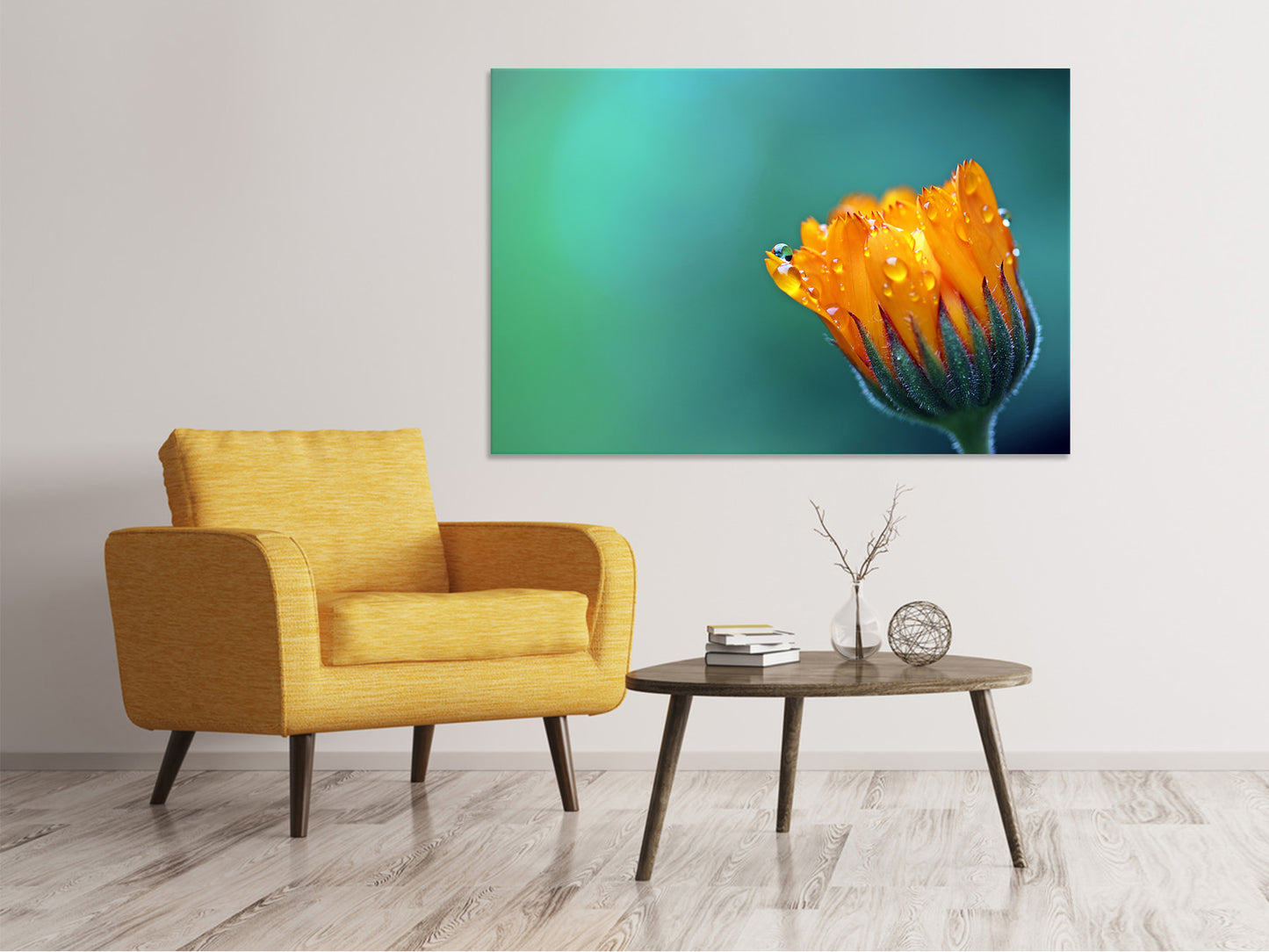 Leinwandbild Ringelblume im Morgentau